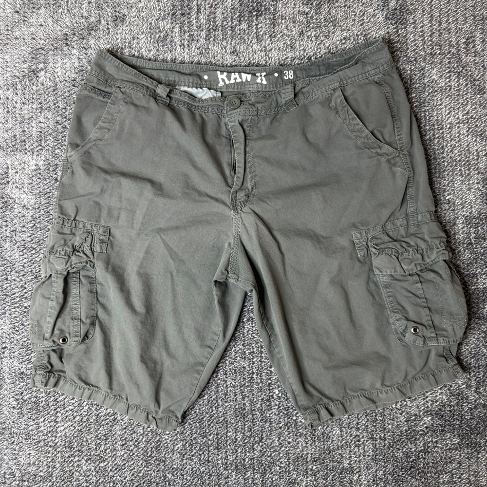 Raw X Mens Cargo Shorts Charcoal Gray Size 38 Multi Pocket Utility Casual